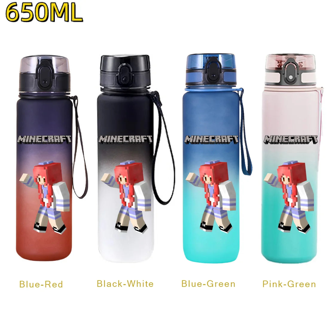 650ml Gradient Color PC Sports Water Bottle with Handle – Leakproof Shaker Bottle for Fitness, Travel & Office