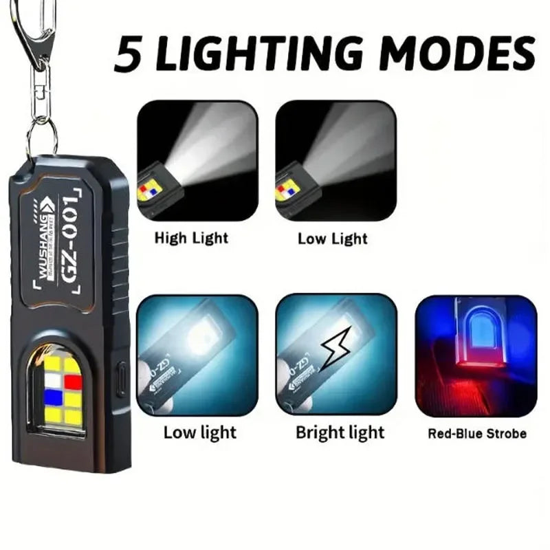 Mini COB LED Keychain Flashlight – USB-C Rechargeable, 5-Mode, IPX6 Waterproof EDC Pocket Light