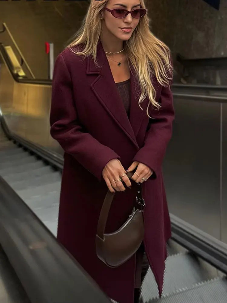 Women's Double-Breasted Wool Blend Long Coat – High Street Autumn Winter Outerwear