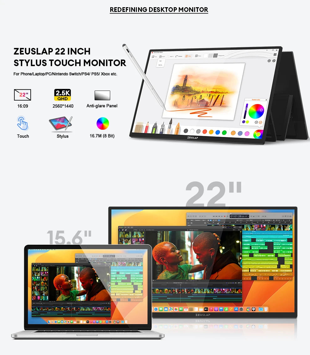 22-Inch QHD Touchscreen Monitor – Stylus & Anti-Glare