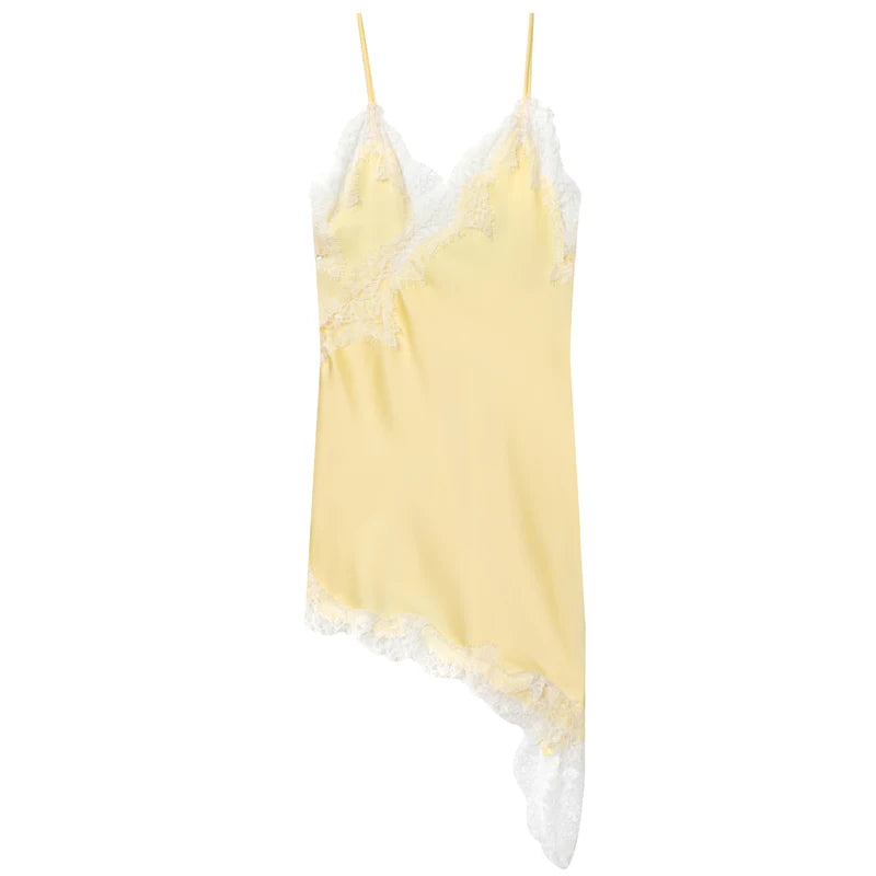 HXAO Lace Asymmetric Slip Mini Dress – Sexy Sleeveless Backless Evening Dress