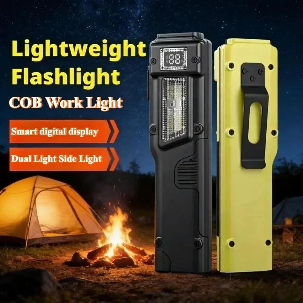 Ultra-Thin EDC Penlight – USB-C Rechargeable, LCD Battery Display, White/Red/UV Side Light, Back Clip