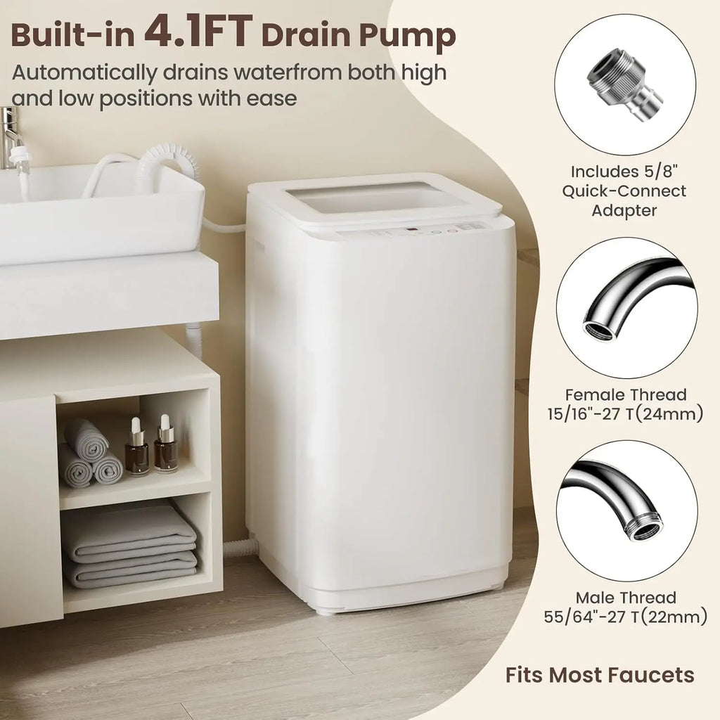 Portable Washer & Dryer Combo Set — 14 lbs Fully Automatic Washing Machine & 1.5 Cu Ft Portable Clothes Dryer