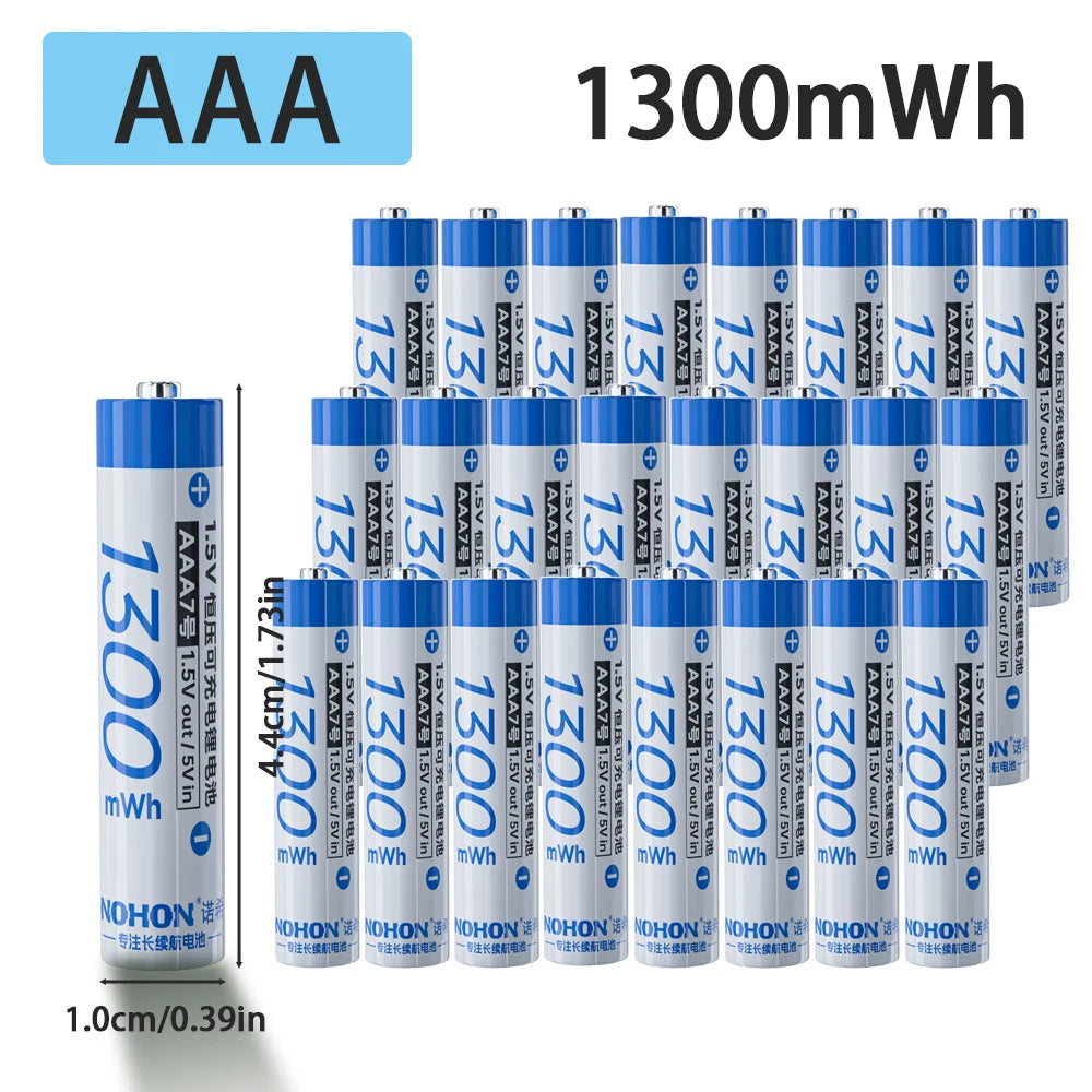 NOHON 1.5V Li-ion Rechargeable AA/AAA Batteries – 3600mWh High Capacity Long Lasting with Battery Charger