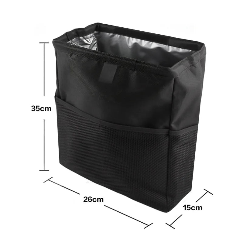 Black insulated tote bag with dimension markings showing 35cm height, 26cm width, and 15cm depth on a white background.
