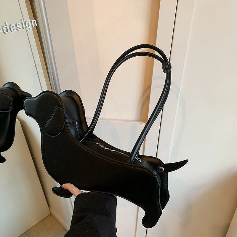 Funny Sausage Dog Kawaii Shoulder Tote Bag – Cute Creative PU Leather Handbag for Women