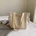Large Capacity Canvas Tote Bag – College Style Work Commuter Shoulder Bag with Laptop Compartment for Women