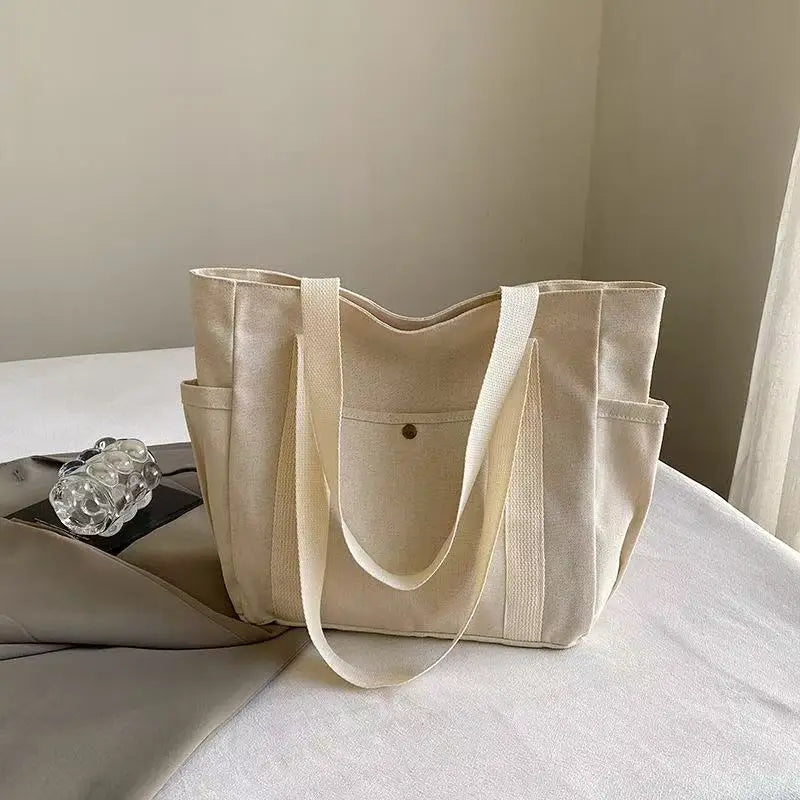 Large Capacity Canvas Tote Bag – College Style Work Commuter Shoulder Bag with Laptop Compartment for Women