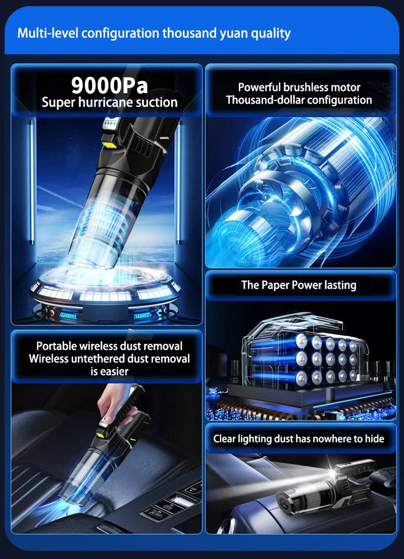 Lenovo Wireless Handheld Vacuum Cleaner — Strong Suction for Home, Car, Carpet, Window, Crevice & Groove Cleaning