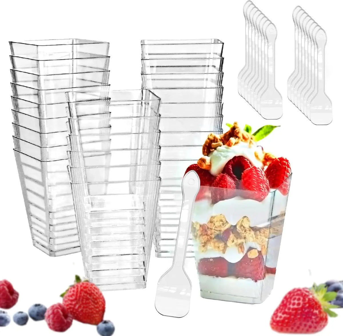 Clear Square Dessert Cups with Spoons