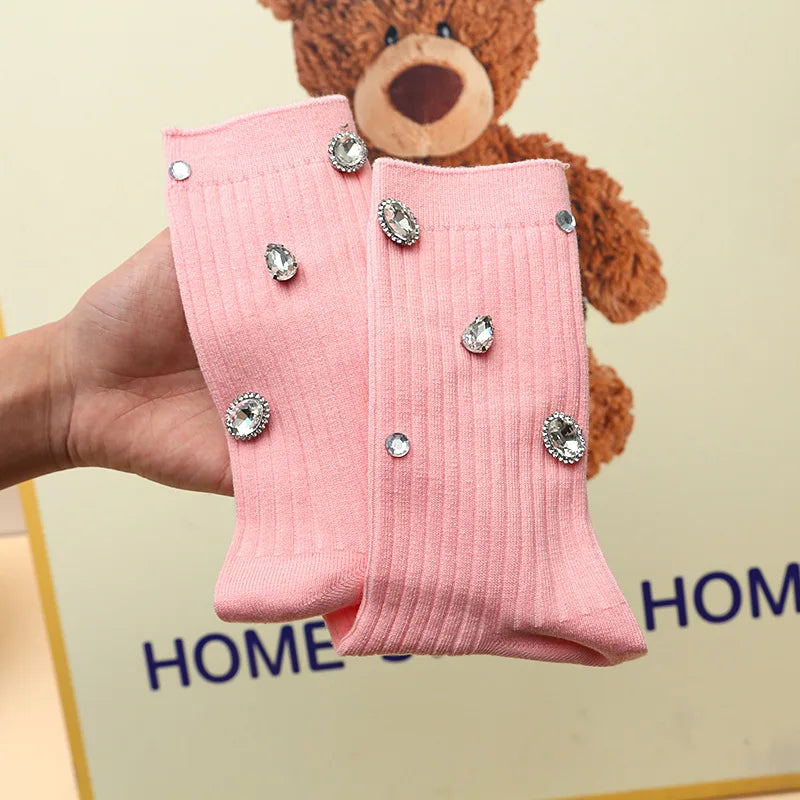 Women's Rhinestone Socks – Cotton-Blend Sparkle