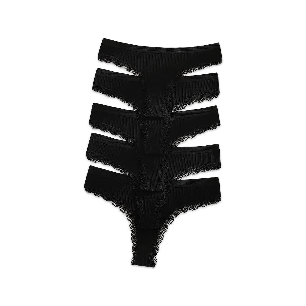 Women's Ribbed Cotton Stretch Thongs, 5-Pack
