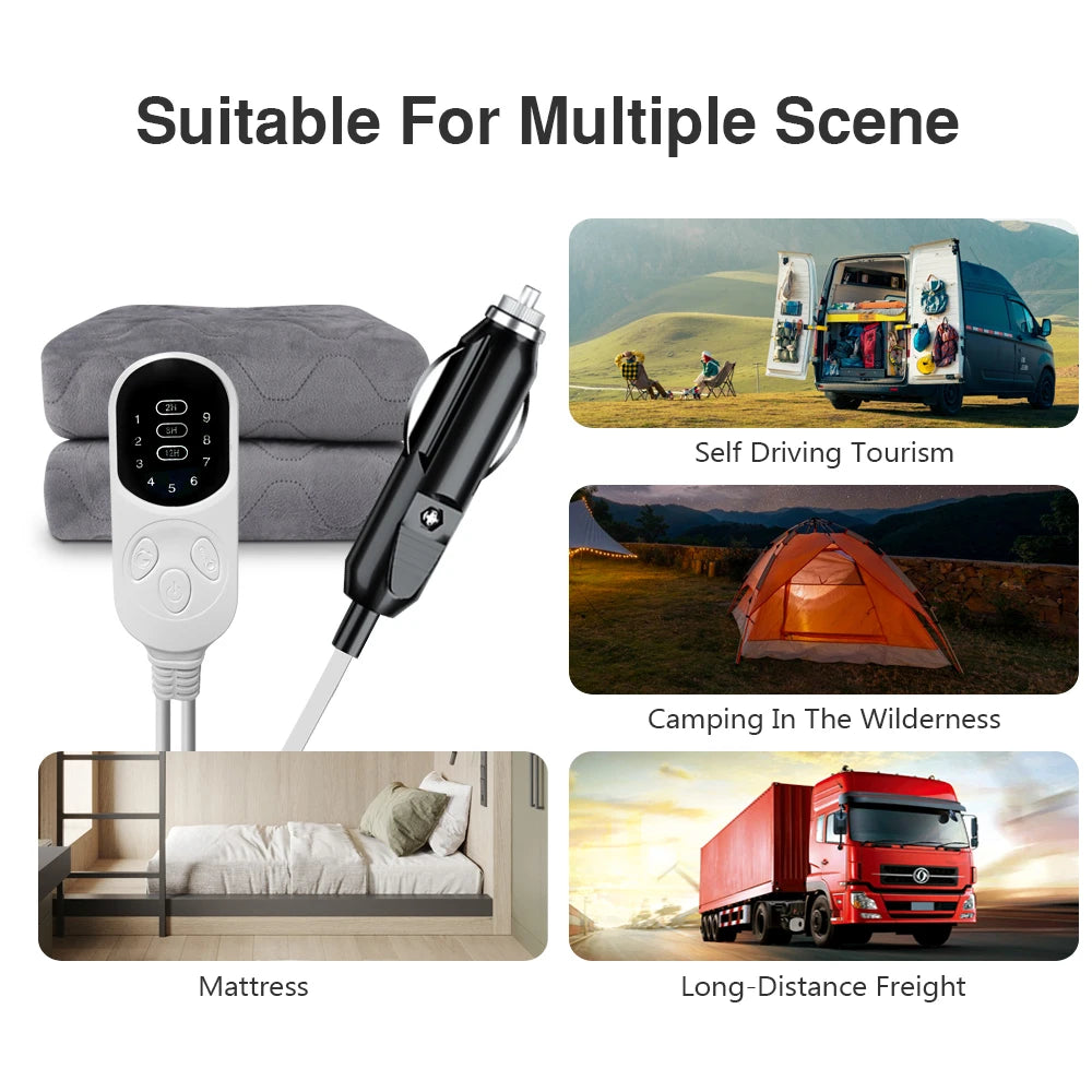 12V Car Electric Heated Blanket – Adjustable Heating Travel Blanket for Car, Camping & Outdoor