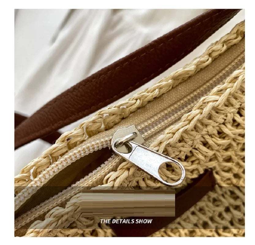 Woven Straw Crossbody Bag – Boho Beach Shoulder Bag for Women