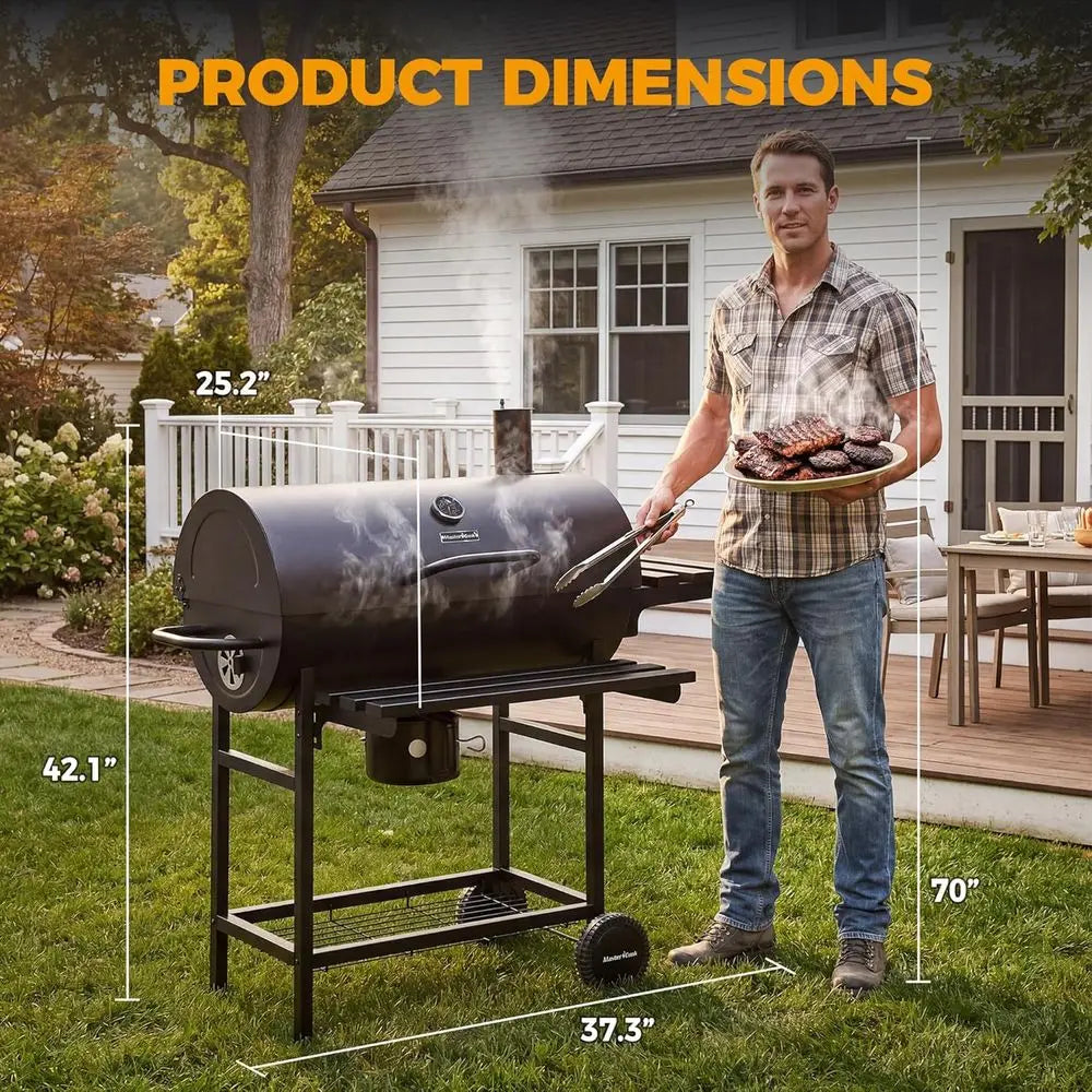 Portable 686 Sq. In. Charcoal BBQ Grill | Adjustable Air Vents, Built-In Thermometer, Folding Side Tables, 360° Wheels, Outdoor & Parties