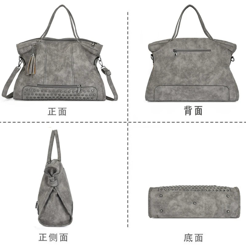 Luxury Matte Frosted PU Large Square Tote Bag – Rivet Designer Handbag for Women