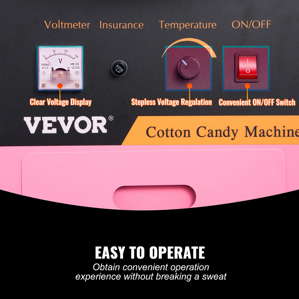 Commercial Cotton Candy Machine 1000W — Electric Floss Maker with Cart, Stainless Steel Bowl