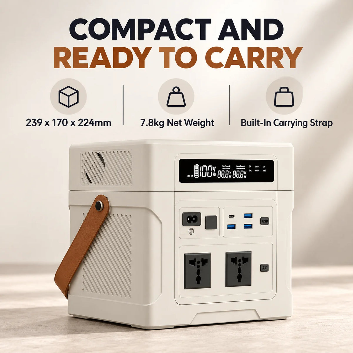1000W Portable Power Station, 902.4Wh LiFePO4, 220V