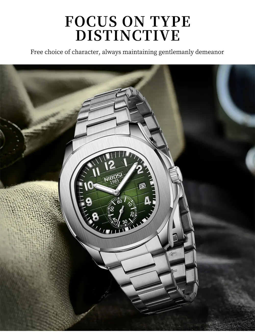 NIBOSI Men's AQUANAUT Sport Quartz Watch | Luxury Auto Date Luminous Waterproof Wristwatch