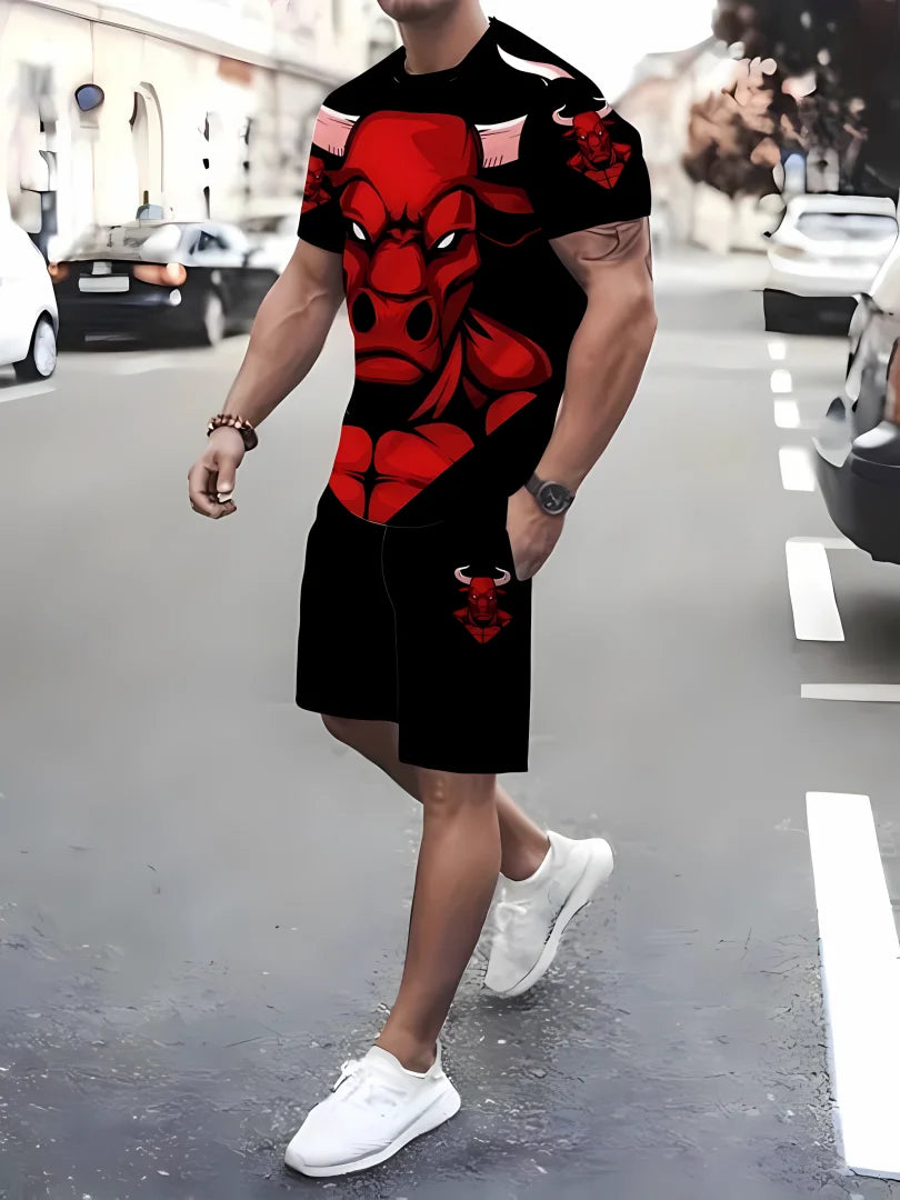 Men's 3D Print Breathable Short Sleeve T-Shirt & Shorts Urban Street Set