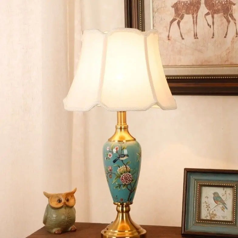 French Style Ceramic Lamp – Fabric Shade