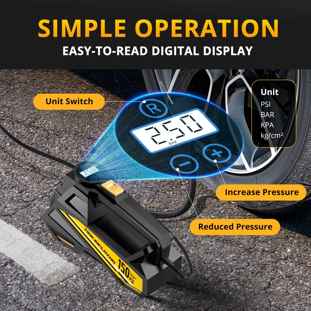 CARSUN 12V Corded Tire Inflator with Digital Gauge