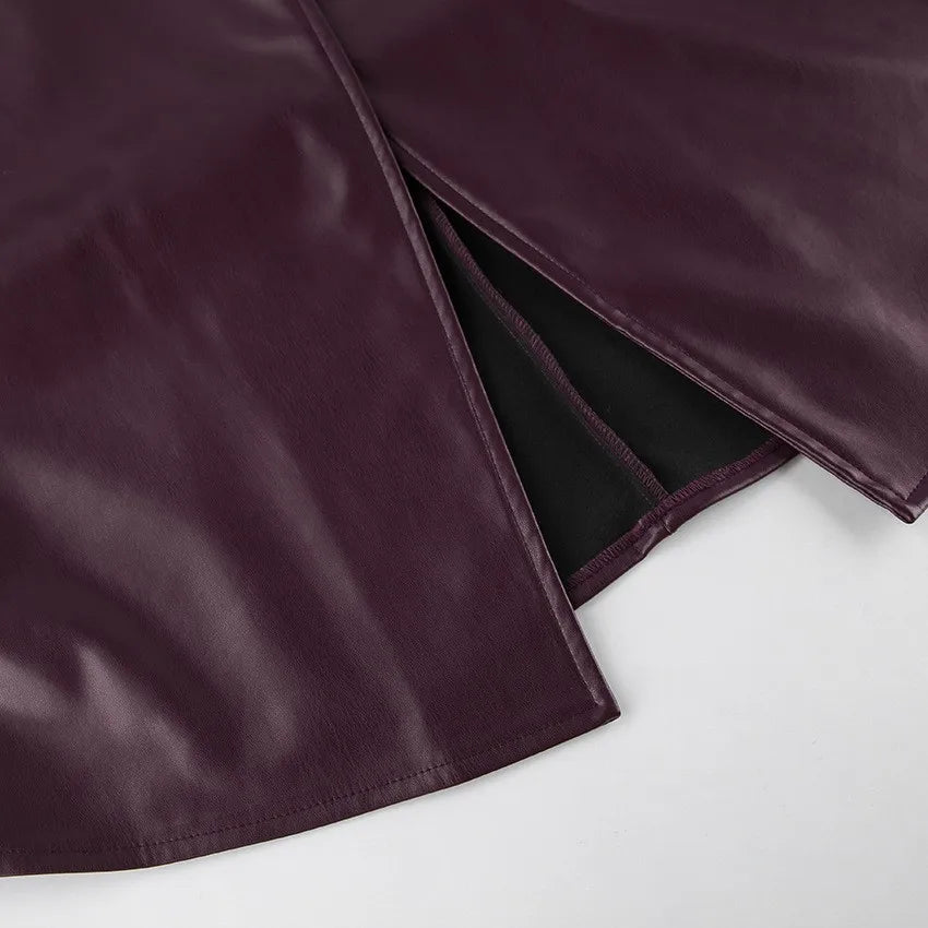 Women's Belted Faux Leather Jacket – Wine Red