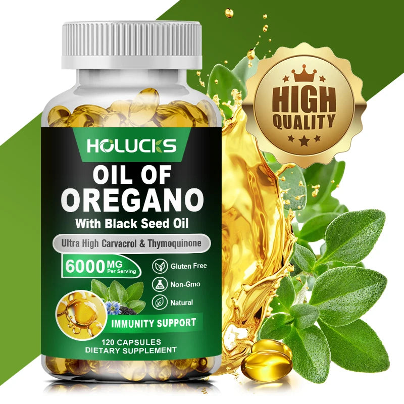 Oregano Oil & Black Seed Oil Softgels – Immune, Gut Health & Antioxidant Support, 60 or 120 Capsules