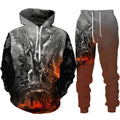 Dragon Print Hoodie Tracksuit Set – Oversized 2-Piece Sweatshirt & Pants