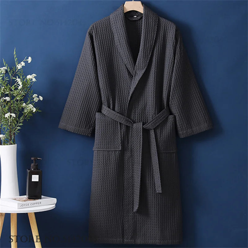 100% Cotton Waffle Couple Robe | Kimono Yukata Loungewear Bathrobe for Women & Men