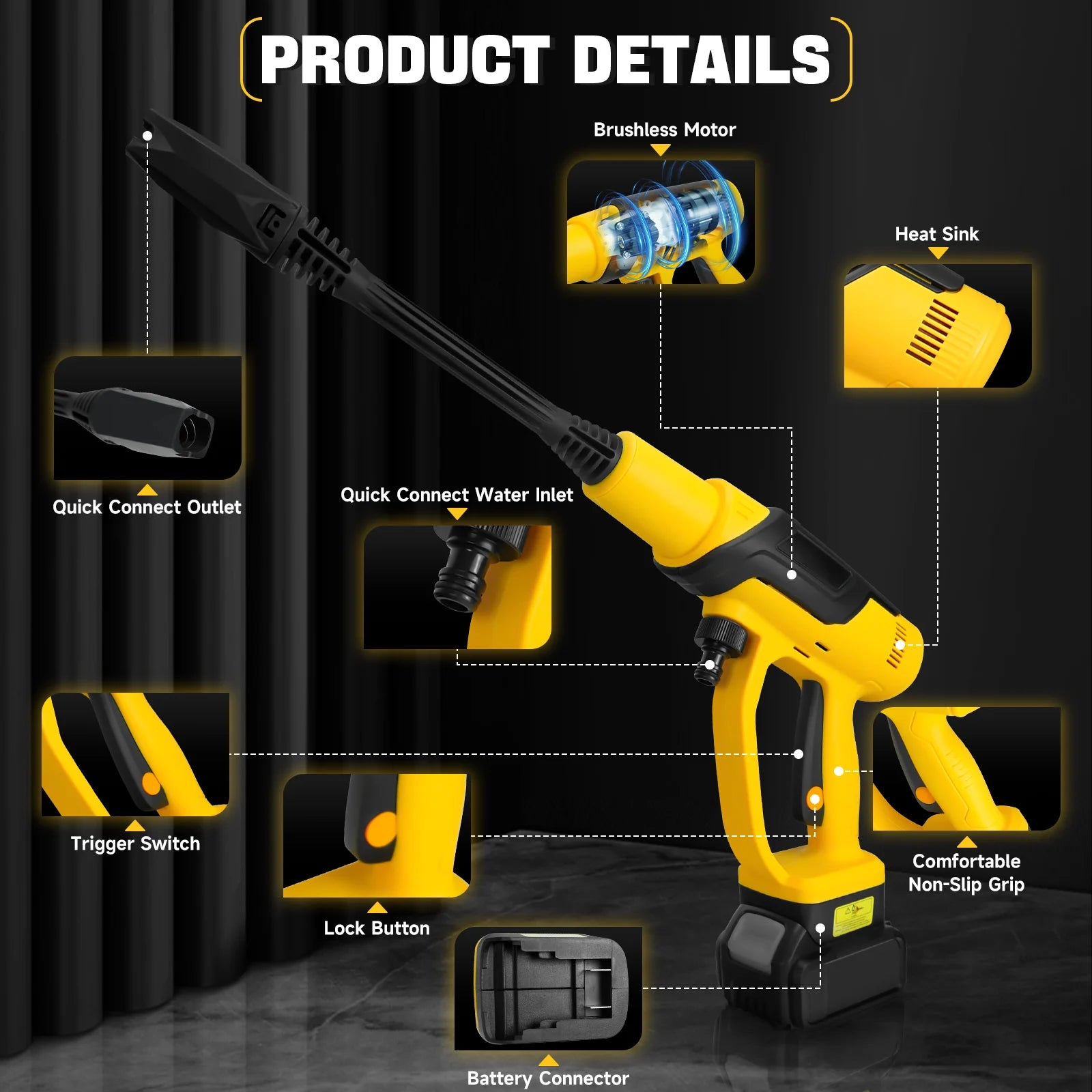 380W Cordless Brushless Pressure Washer – 653PSI, LCD Display, Foam Cannon Kit, DeWalt 20V Compatible (No Battery)