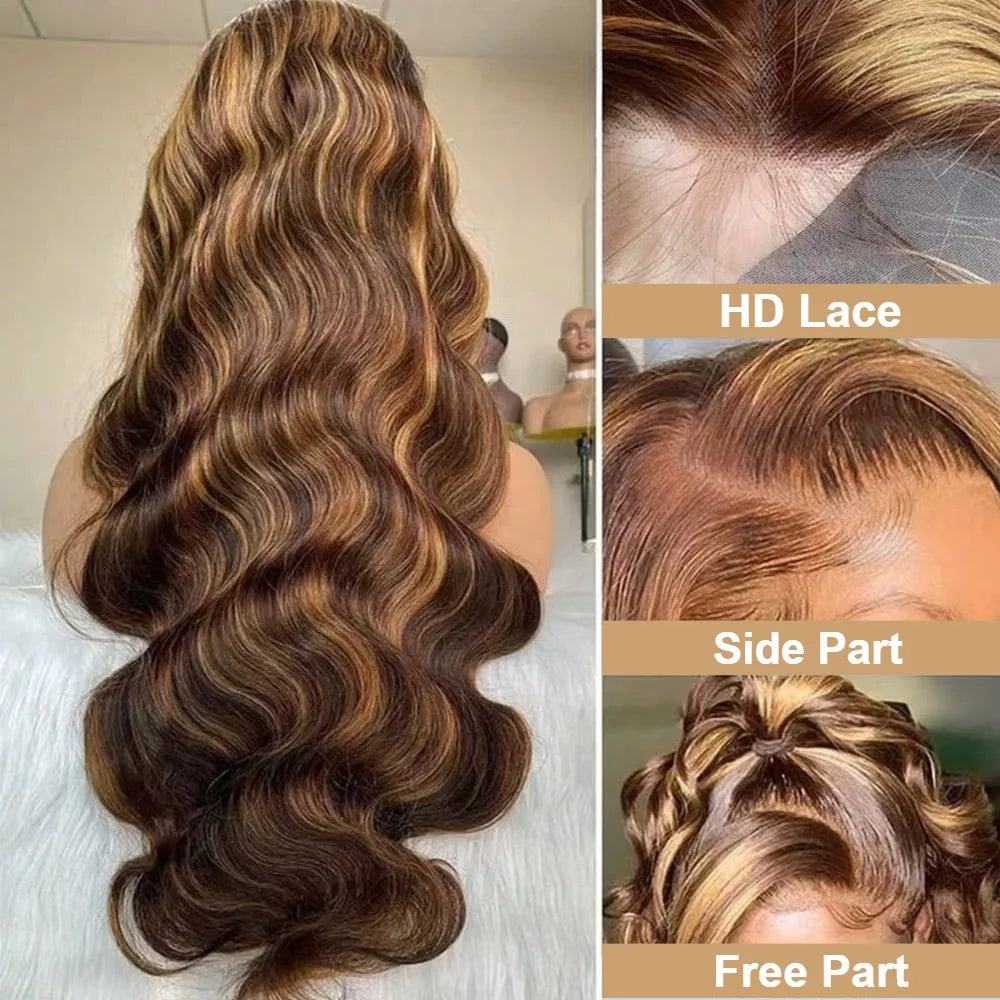 30 Inch Honey Blonde Ombre Body Wave Lace Front Wig | 4/27 Highlight 13x4 13x6 HD Glueless Pre-Plucked Brazilian Human Hair