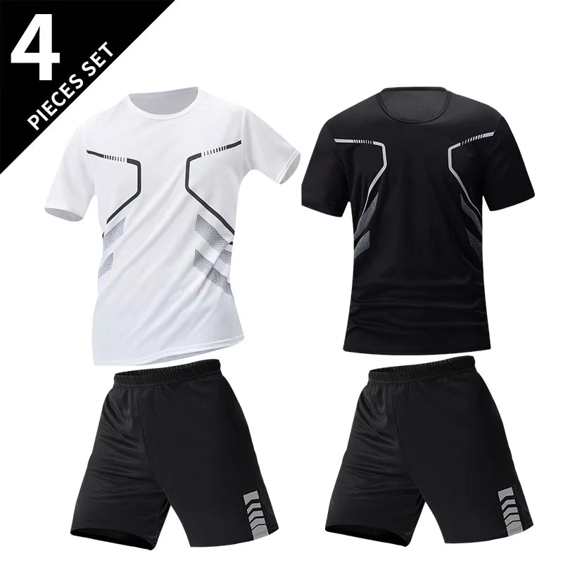 Men's Quick-Dry Short Sleeve & Shorts Set – Plus Size Leisure Running Fitness 2–6 Piece