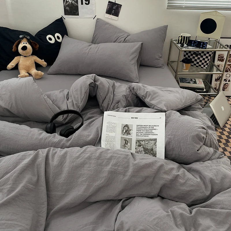 Blue Washed Cotton Duvet Cover – 150x200cm, Girls & Boys Bedroom, Quilt Cover (Pillowcase Sold Separately)