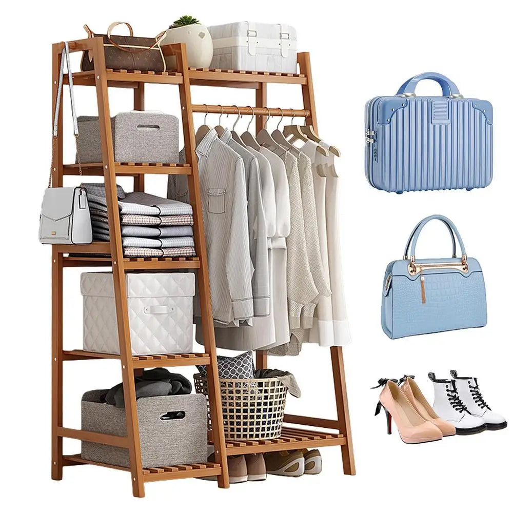 Floor Garment Rack with Multi-Layer Shelves — Freestanding Clothes Organizer