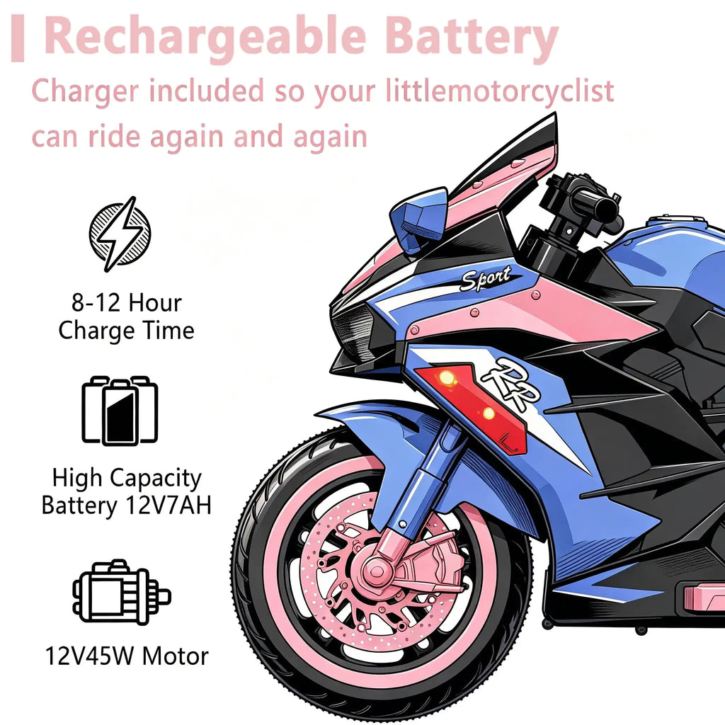 12V Kids Ride-On Motorcycle – Three-Wheel Electric Toy with Remote