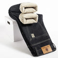 Men's Fleece-Lined Straight Denim Jeans — Warm Thick Winter Stretch Jeans