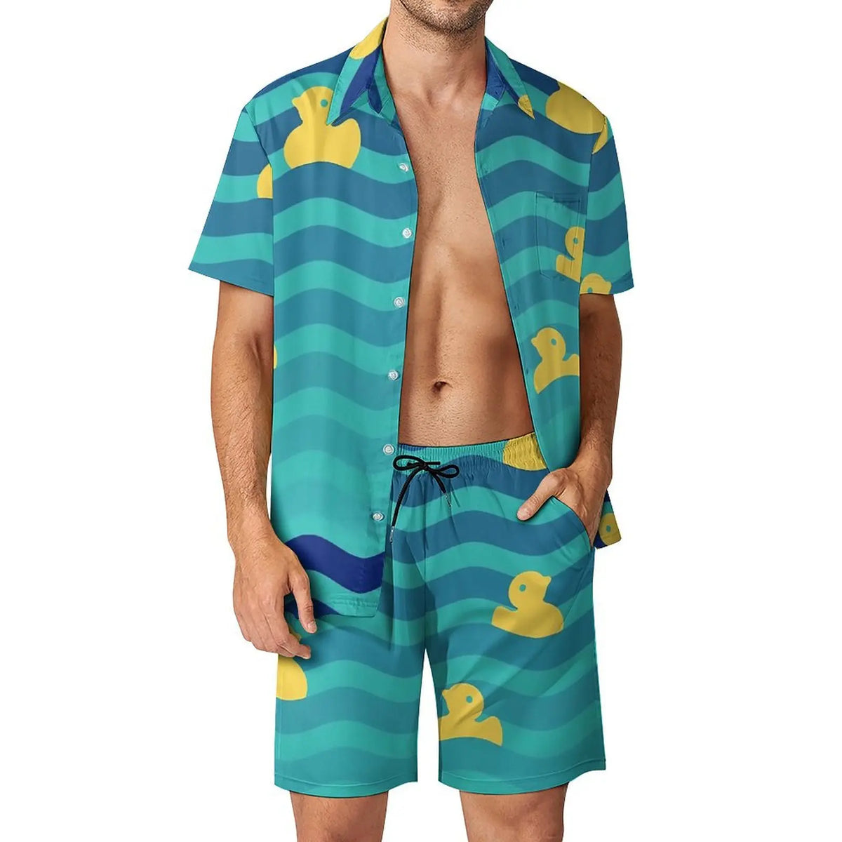 Men's Yellow Rubber Duck 3D Print Shirt & Beach Shorts – Hawaiian Streetwear Set