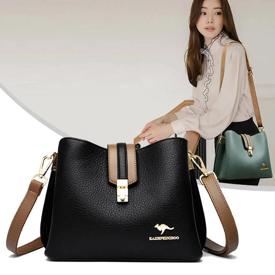 KMFFLY Patchwork Lock Square Shoulder Crossbody Bag – High Capacity PU Leather Handbag for Women