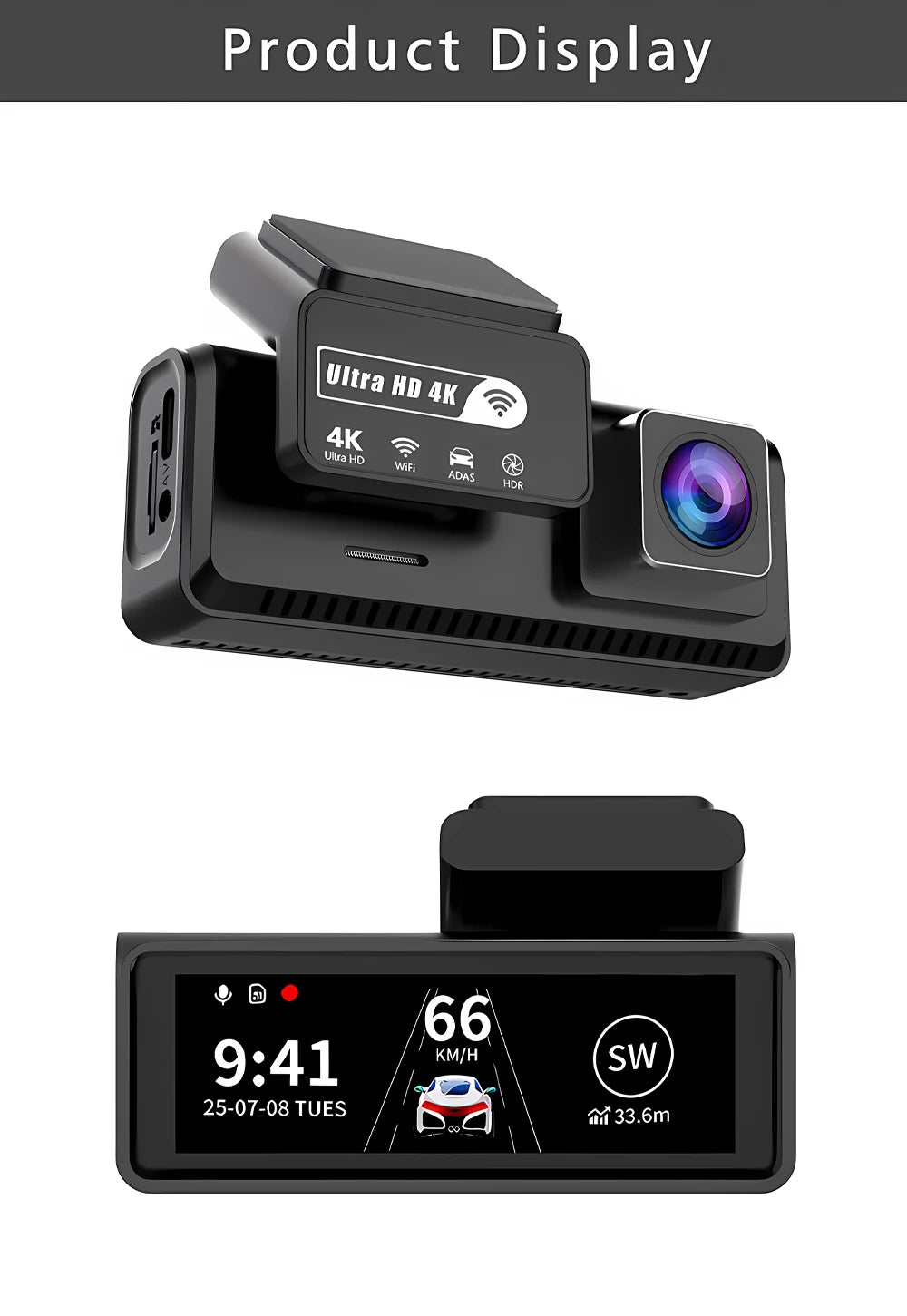 ADAS 4K+2.5K Dash Cam – GPS, WiFi, 24H Night Vision, Optional Rear Lens, Mini Car DVR