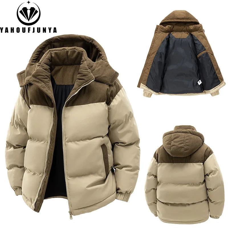 Men's Removable Hooded Windbreaker Parka Jacket – Warm Casual Outerwear for Autumn & Winter