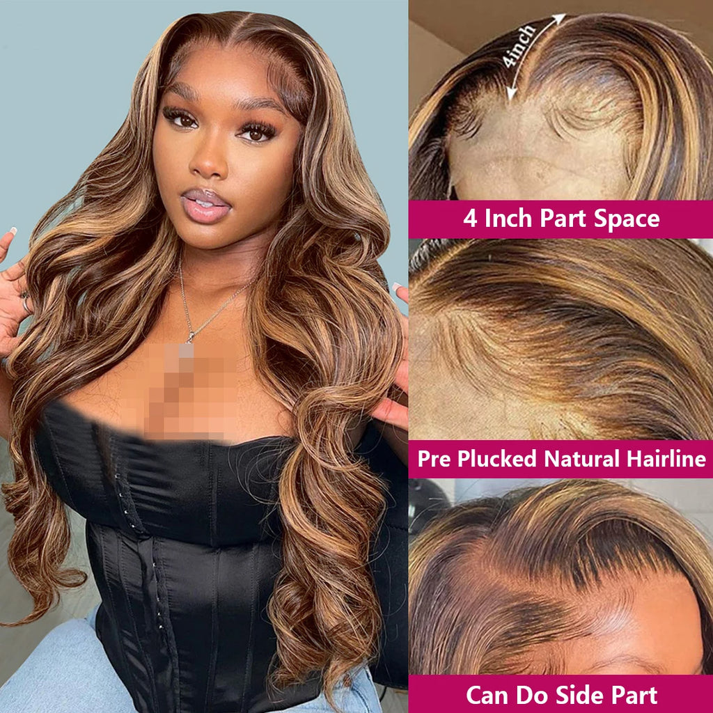 Highlight Body Wave Lace Front Wig — Brazilian Remy Human Hair, Honey Blonde HD Lace, 13x4