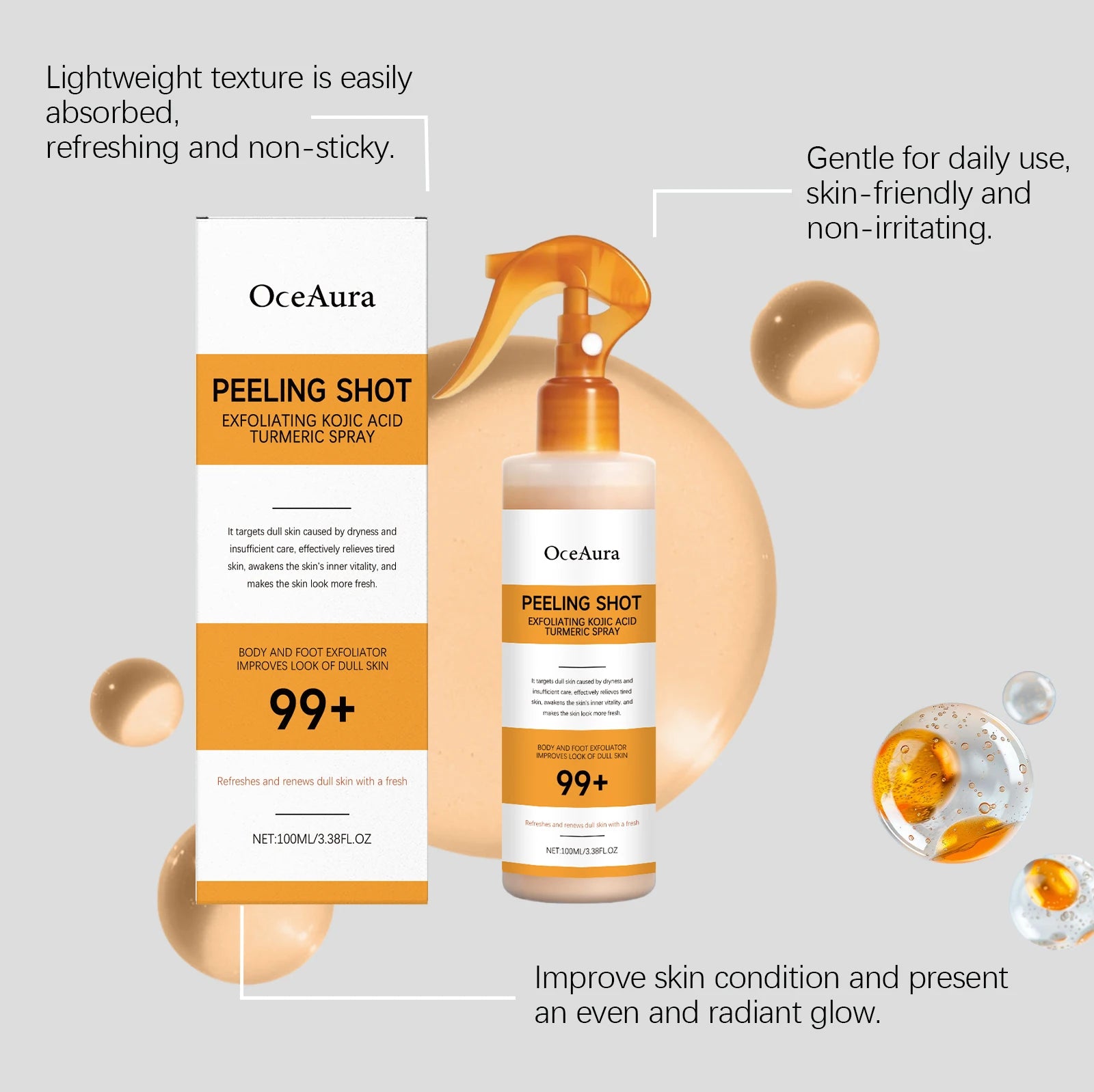 Kojic Acid & Turmeric Brightening Spray & Serum – Exfoliating, Hydrating & Firming Skin Care