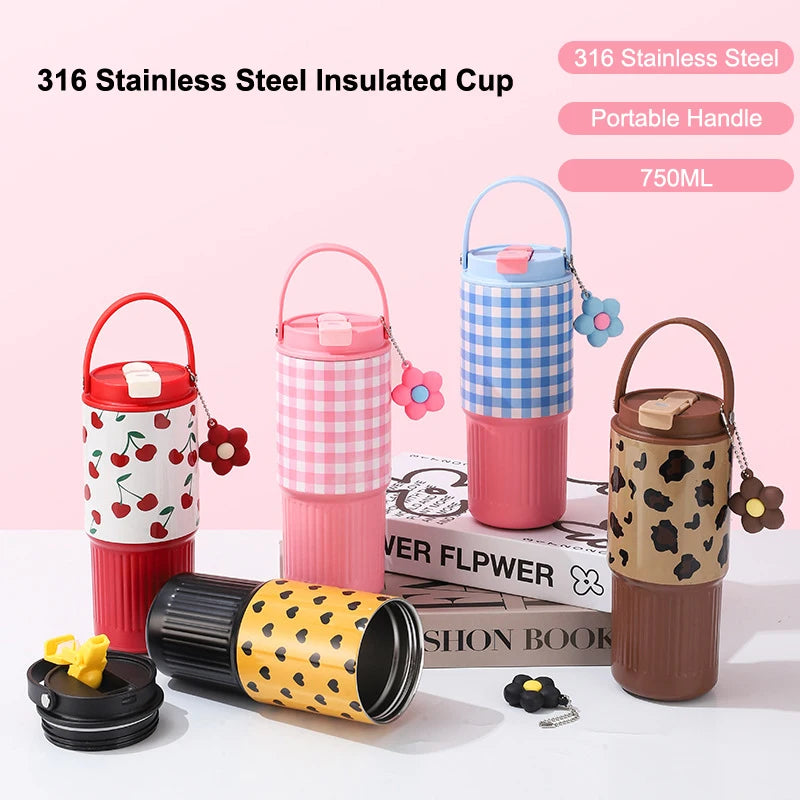 750ml 316 SS Vacuum Thermos Tumbler – Hot & Cold, Leakproof, Car Cup Holder Fit, Gift for Women, 6 Colors