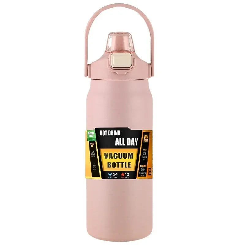 Insulated Stainless Steel Water Bottle with Pop-Up Straw – Double-Wall Vacuum, 24Hr Cold/8Hr Hot, 800ml–1500ml, 9 Colors