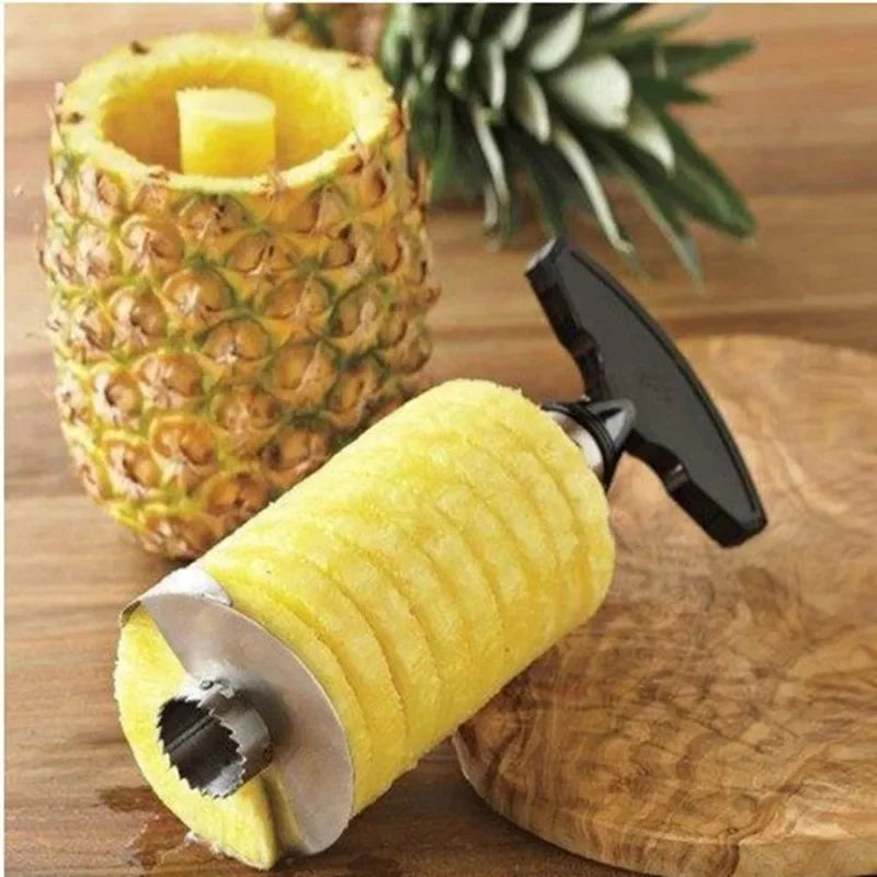 Slice a Pineapple in Seconds. — Stainless Steel Pineapple Slicer & Peeler | Cutter, Corer & Parer Knife, 24x10cm, Green, Black & Yellow