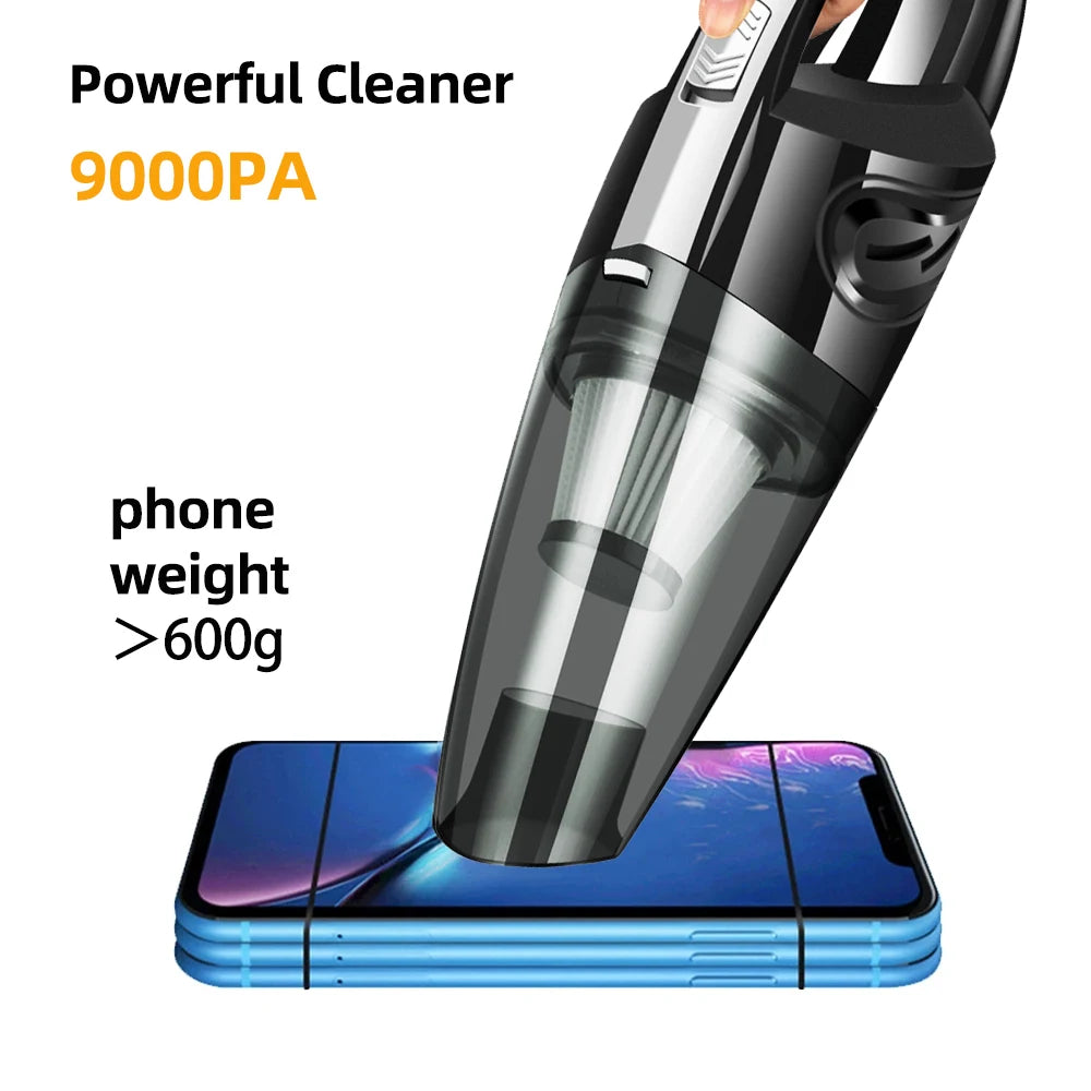 Wireless Cyclone Handheld Car Vacuum Cleaner — Rechargeable, Quick Charge for Car, Home & Pet Hair