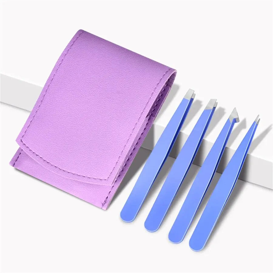 4-Piece Stainless Steel Eyebrow Tweezer Set