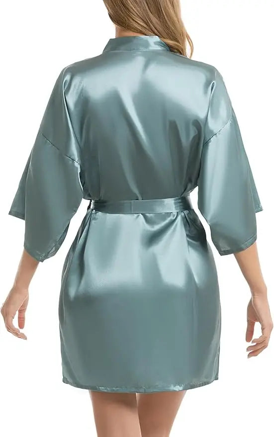 Women's Short Satin Kimono Robe | Bridal Dressing Gown Nightdress