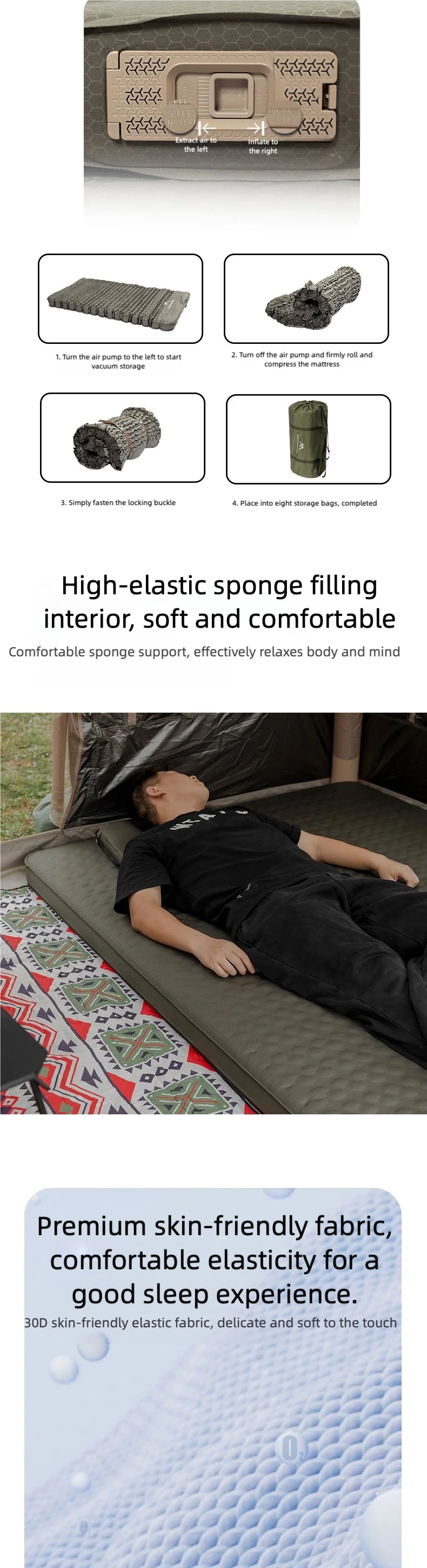 Double Self-Inflating Camping Mattress – Compact Folding Waterproof Outdoor Pad for 2